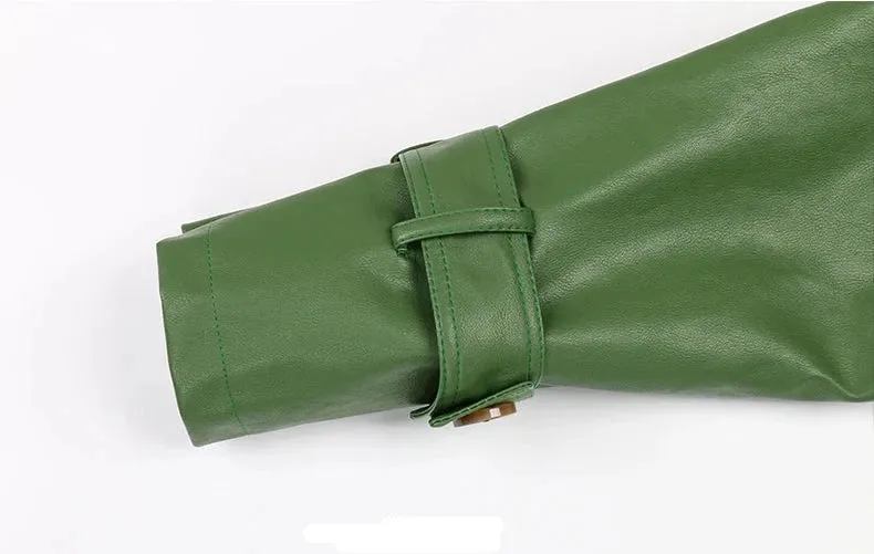Cool Green Leather Trench Coat