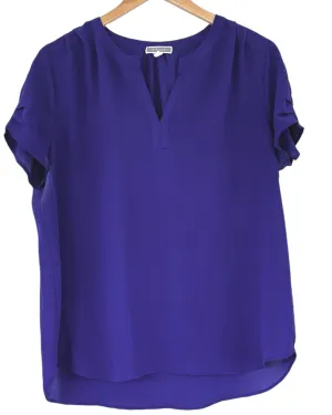 Cool Winter Iris Split-Neck Short Sleeve Blouse