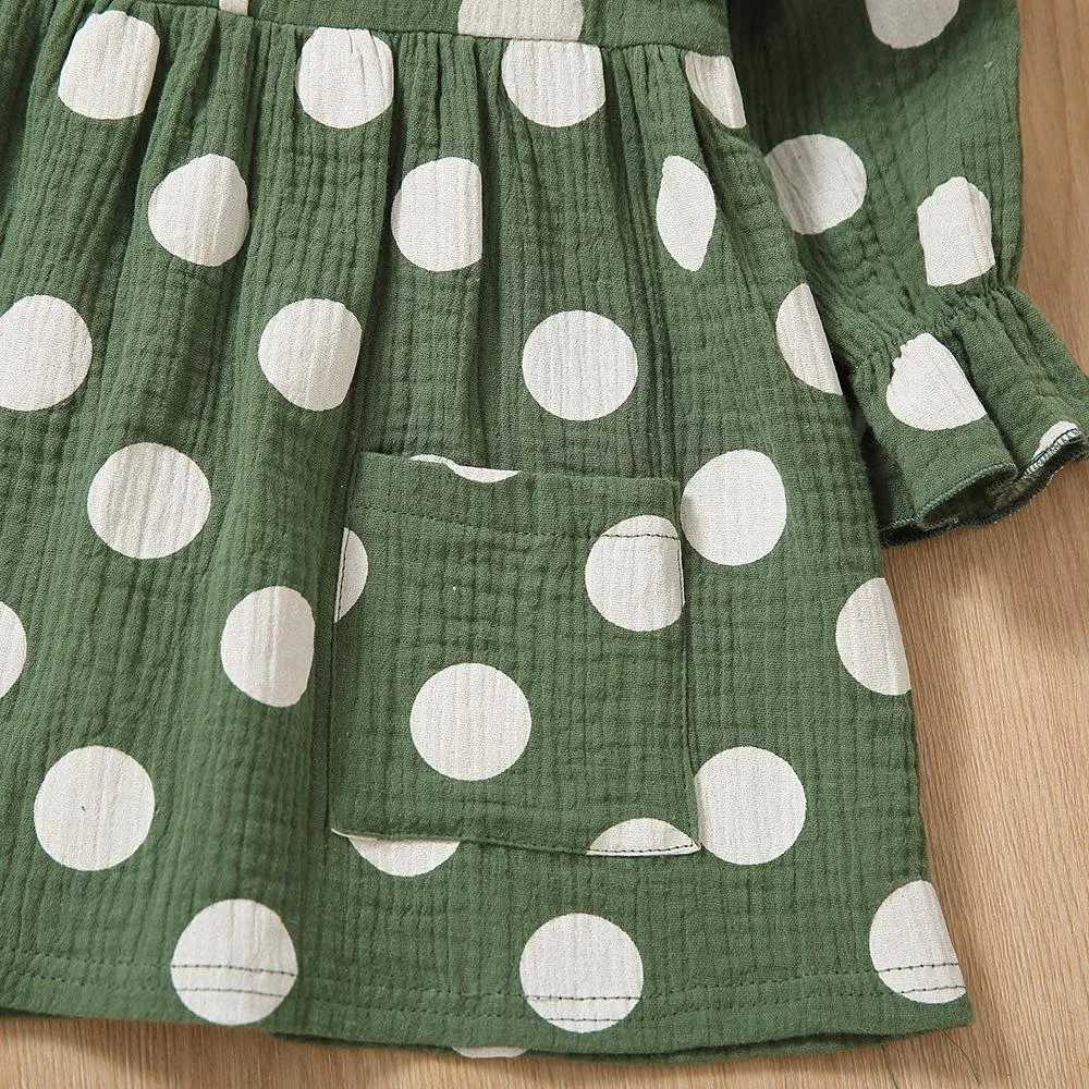Cotton Linen Polka Dot Ruffle Girls Dress Wholesale