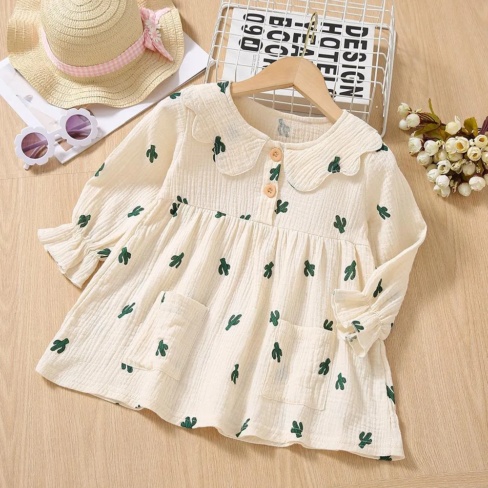 Cotton Linen Polka Dot Ruffle Girls Dress Wholesale