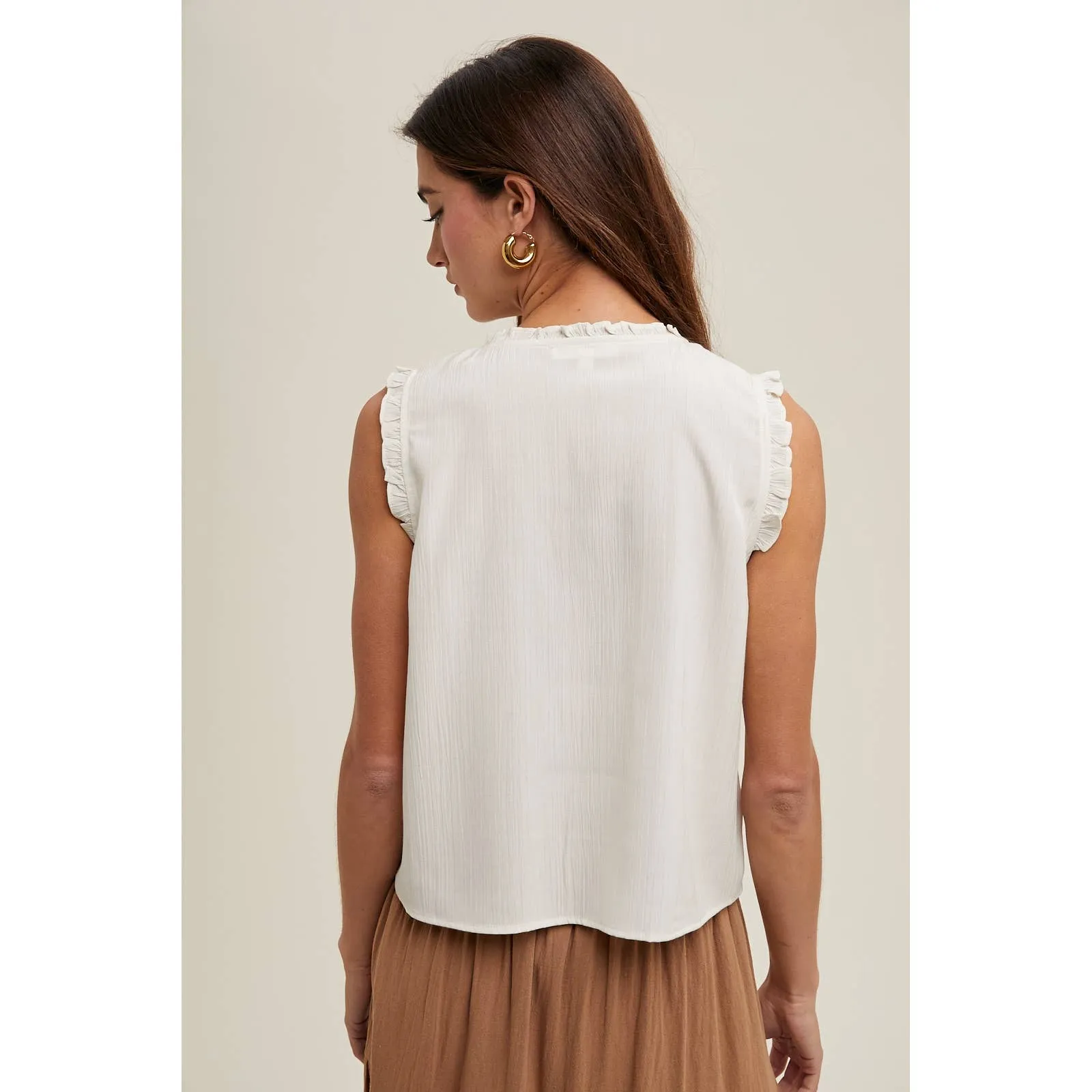 Cream Sleeveless Floral Trim Detail Blouse