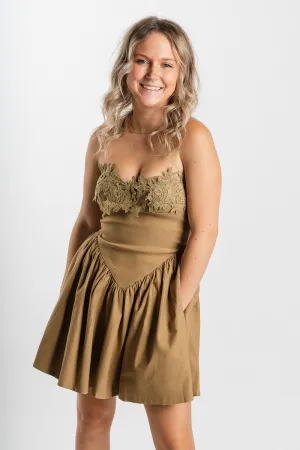 Crochet strapless romper dark beige