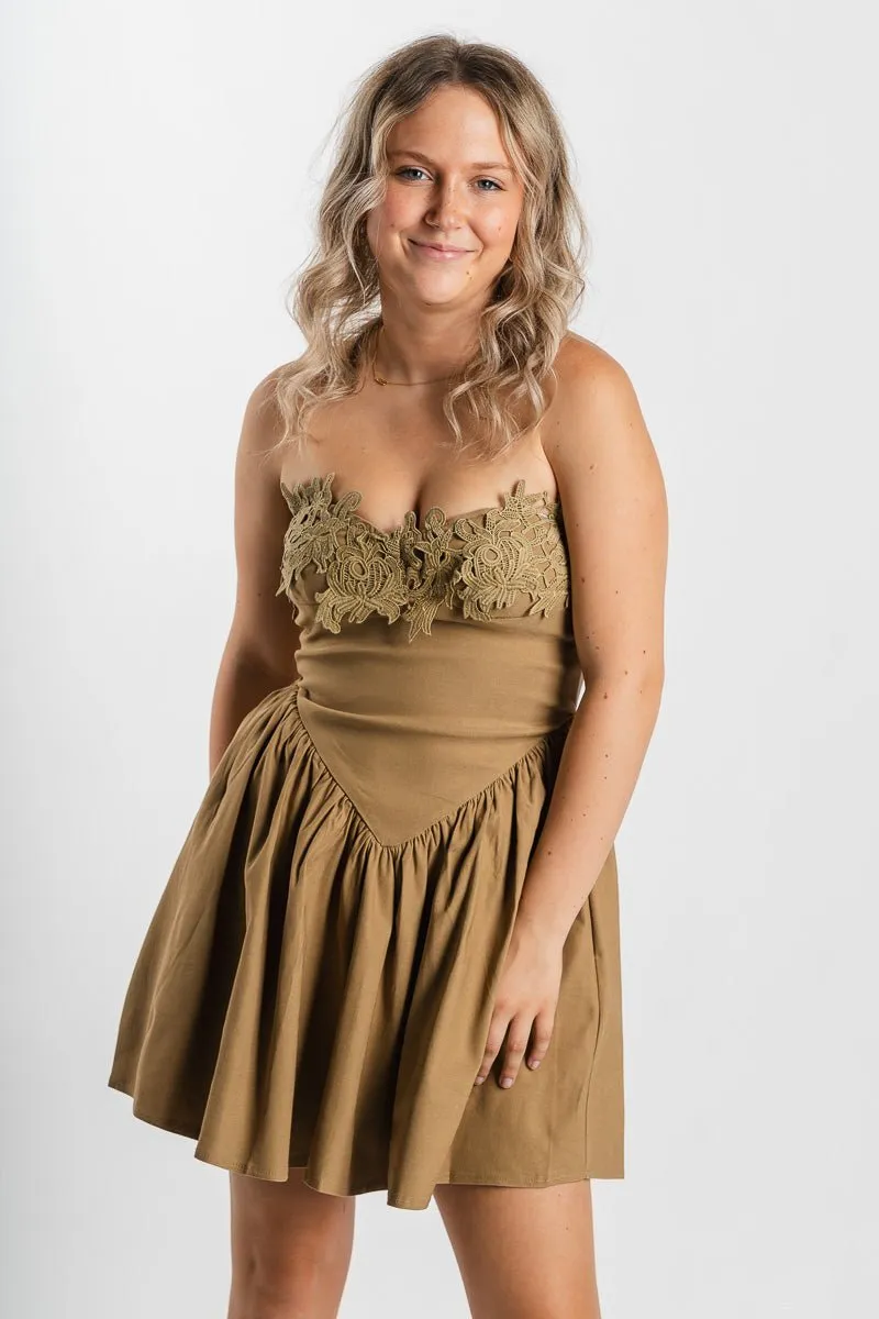 Crochet strapless romper dark beige