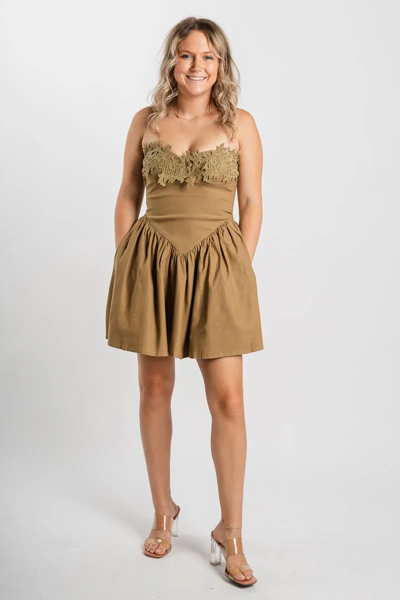 Crochet strapless romper dark beige
