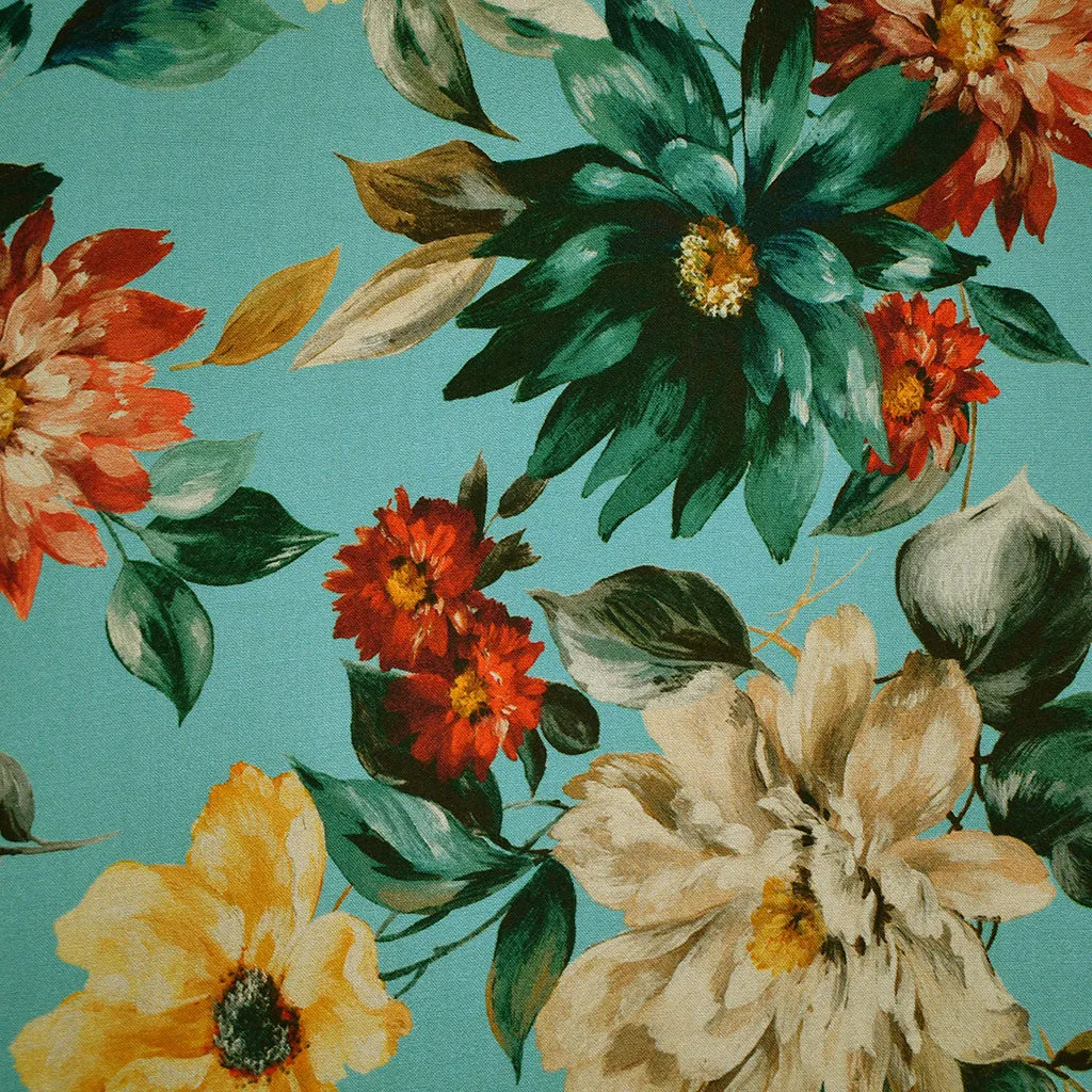 Designer Colorful Autumn Floral Rayon Challis Turquoise/Rust SY