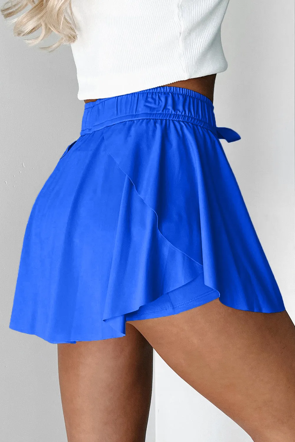 Drawstring High Waist Lined Tennis Skorts
