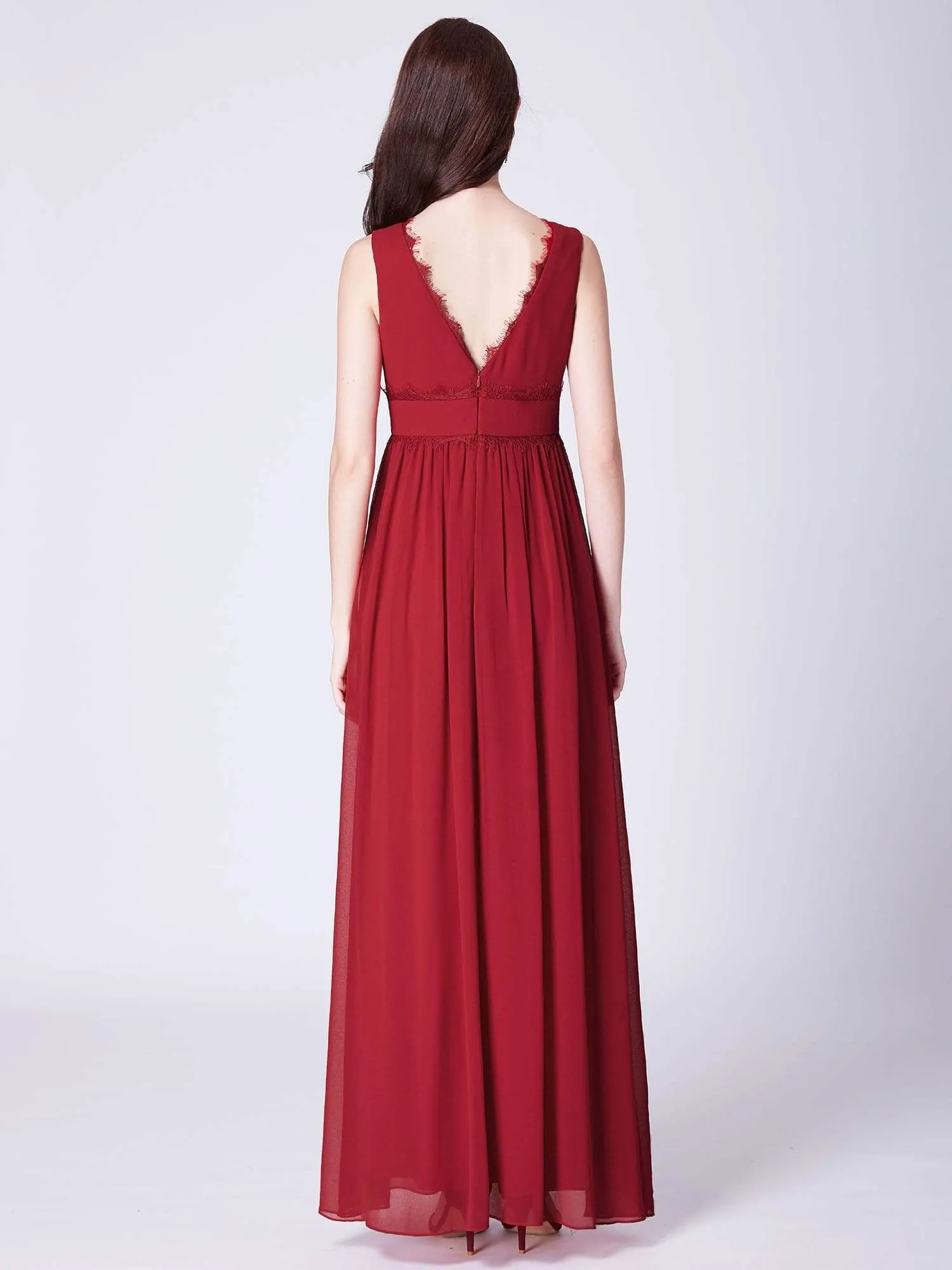 Empire Waist V Neck Long Evening Dress