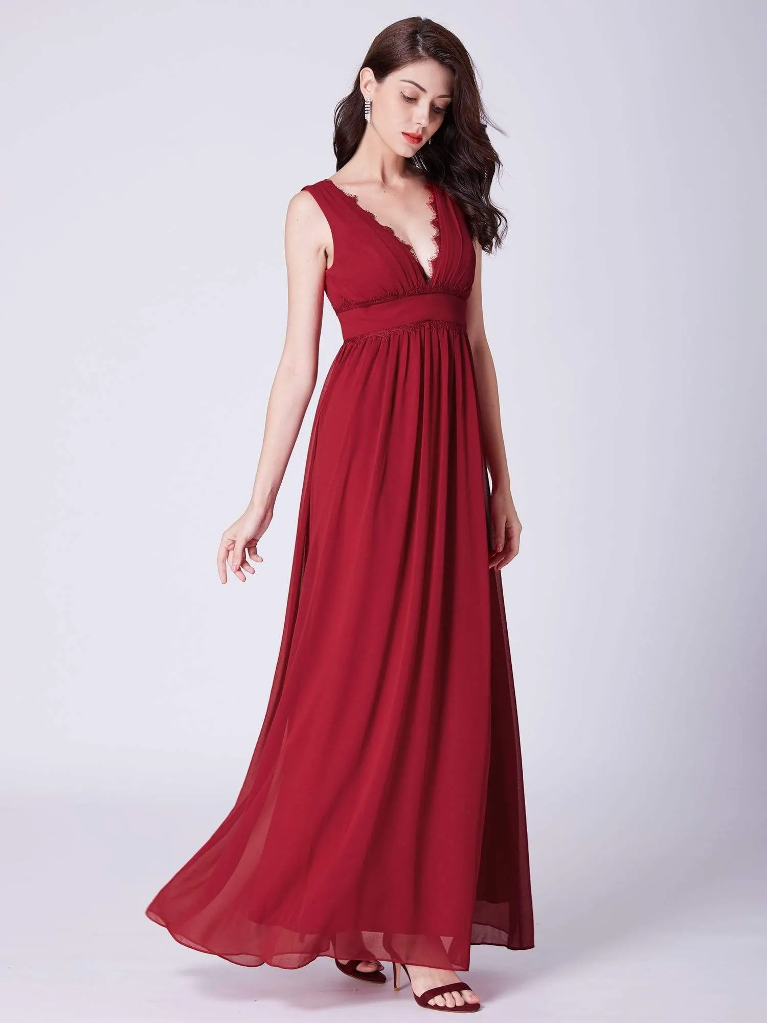 Empire Waist V Neck Long Evening Dress