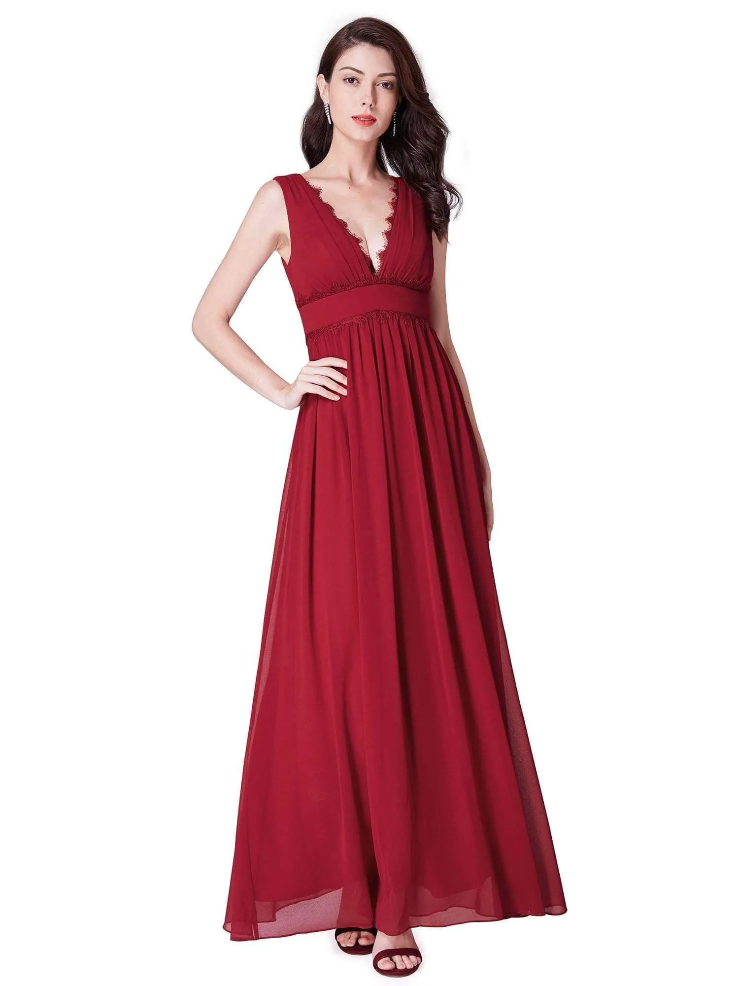 Empire Waist V Neck Long Evening Dress