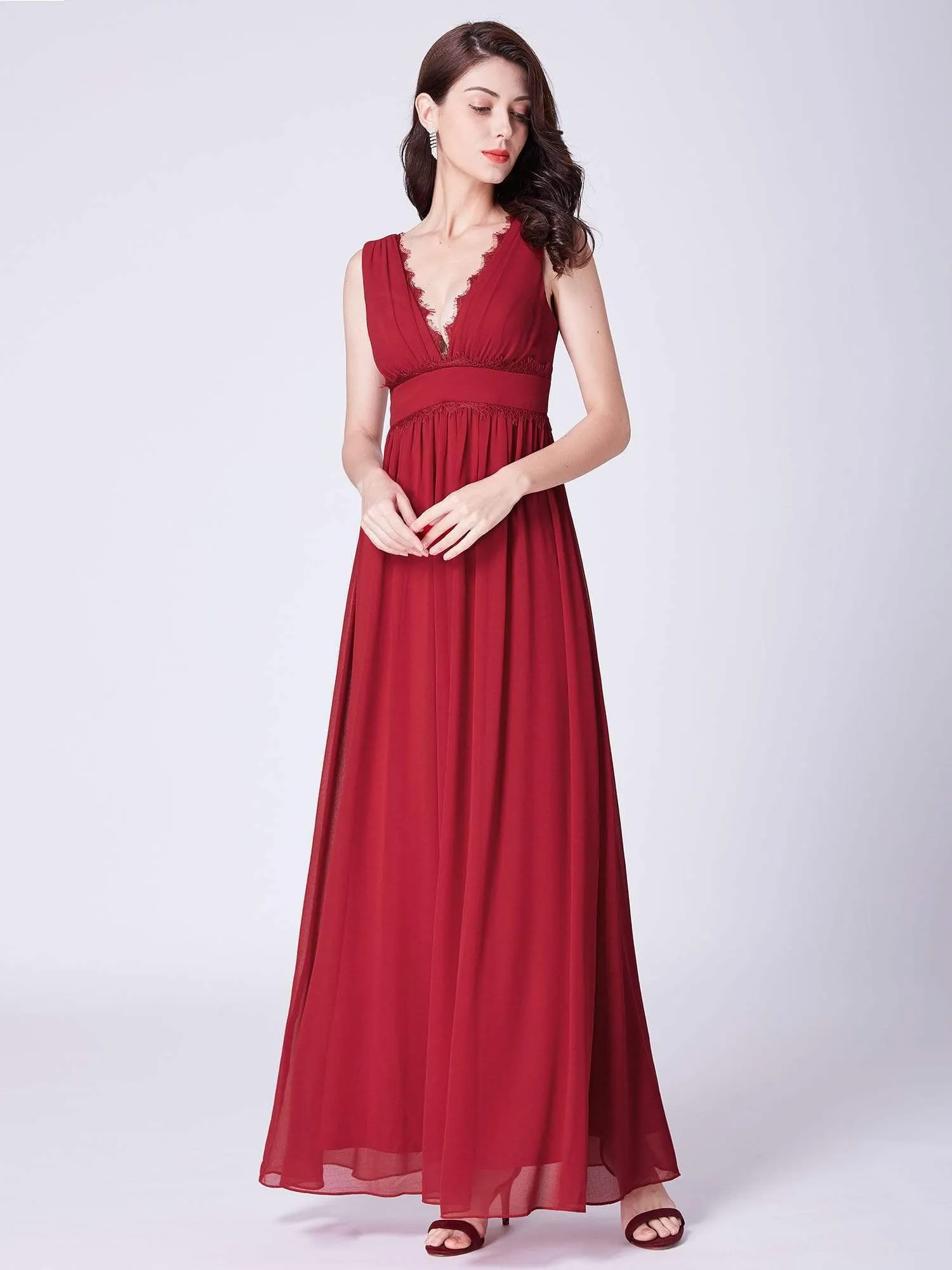 Empire Waist V Neck Long Evening Dress