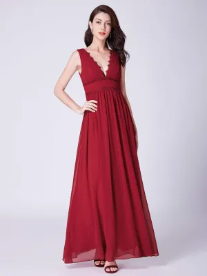 Empire Waist V Neck Long Evening Dress
