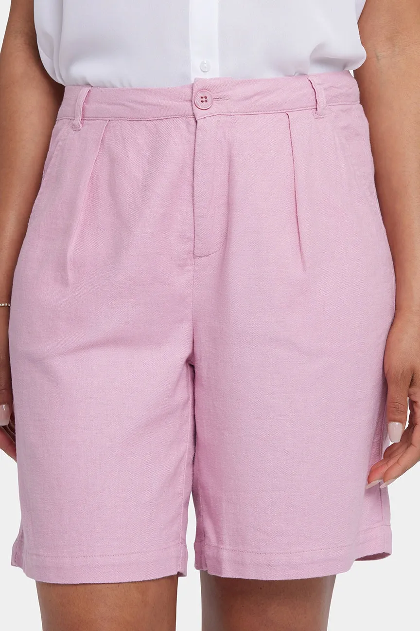 Entspannte Shorts in Stretch-Leinen | Pink Nectar