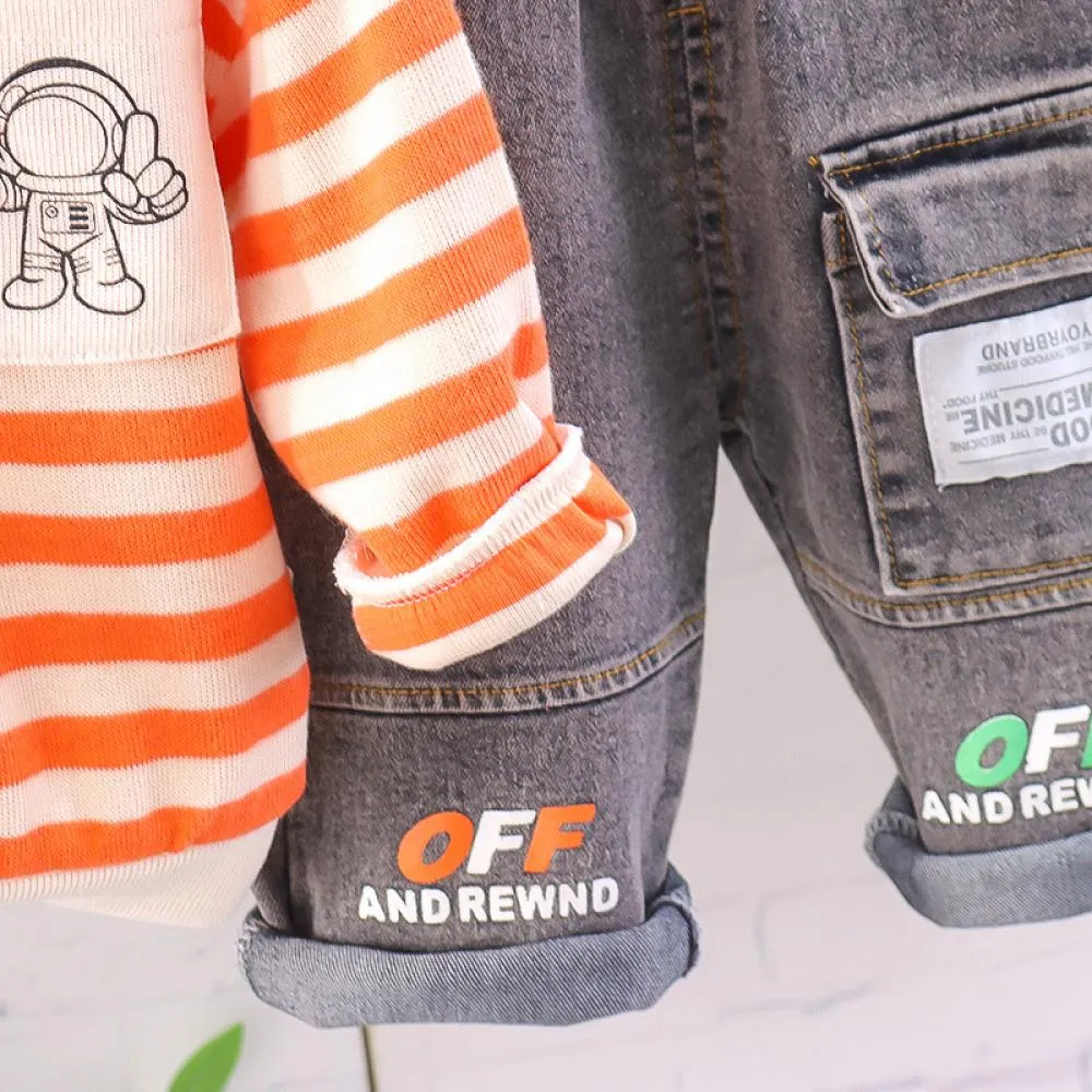 Fall Boys' Polo Collar Striped Casual Two Piece Set Wholesale Kids Clothes