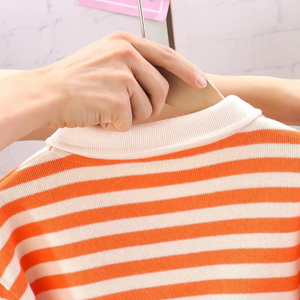 Fall Boys' Polo Collar Striped Casual Two Piece Set Wholesale Kids Clothes