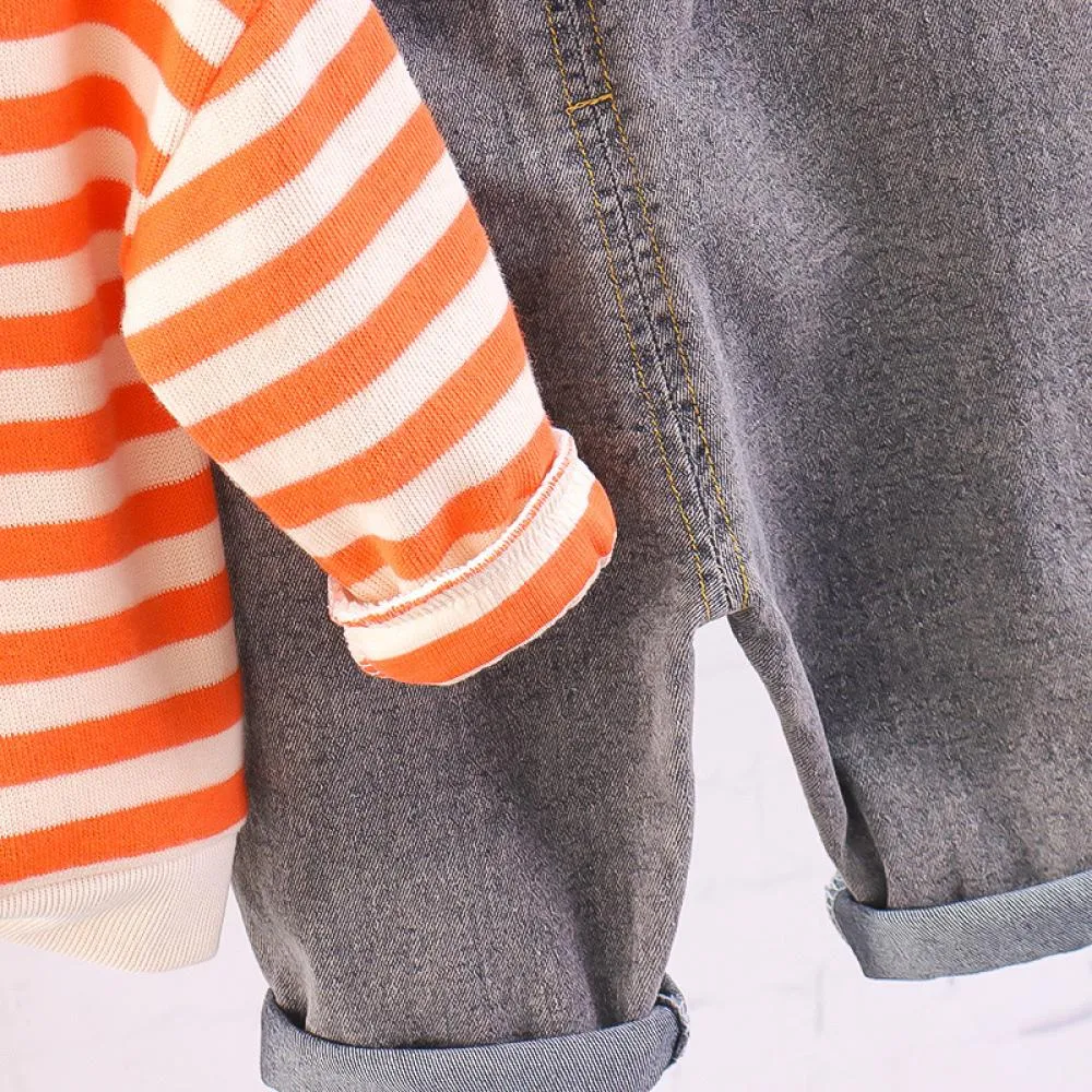 Fall Boys' Polo Collar Striped Casual Two Piece Set Wholesale Kids Clothes