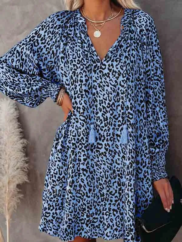 Floral V Neck Long Sleeve Mini Flowy Dress