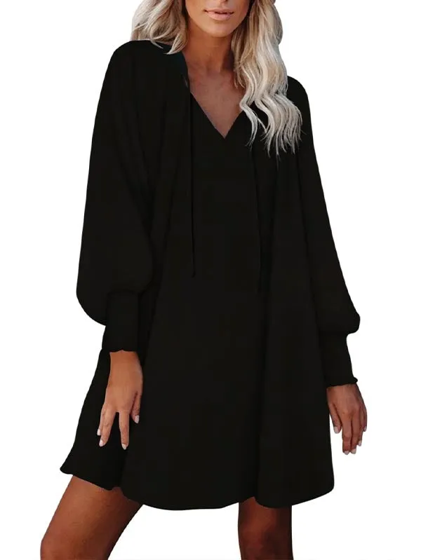 Floral V Neck Long Sleeve Mini Flowy Dress
