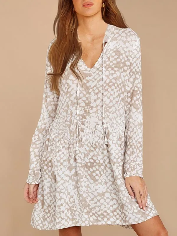 Floral V Neck Long Sleeve Mini Flowy Dress
