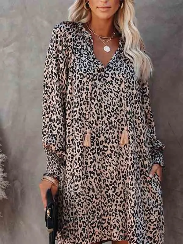 Floral V Neck Long Sleeve Mini Flowy Dress