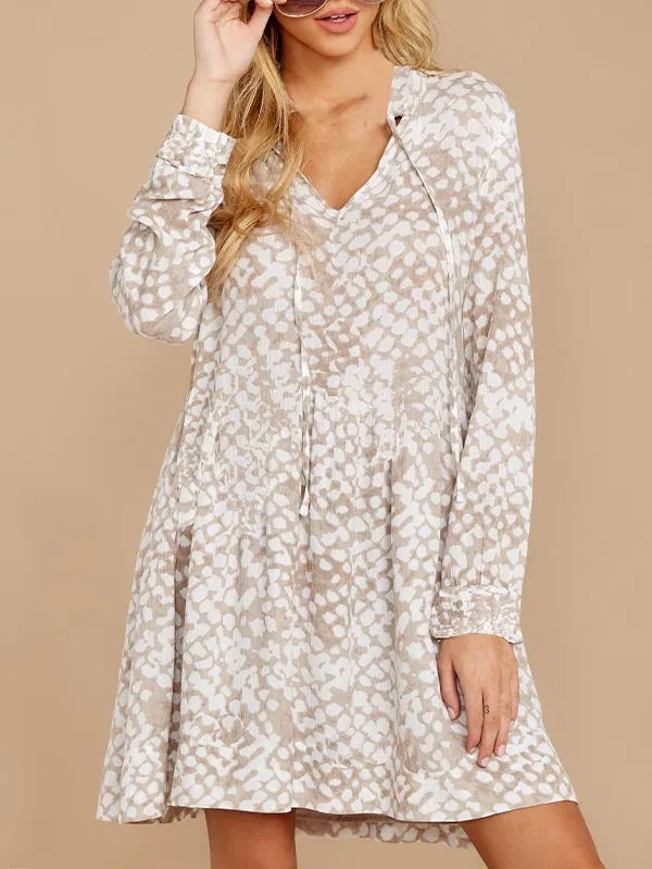 Floral V Neck Long Sleeve Mini Flowy Dress