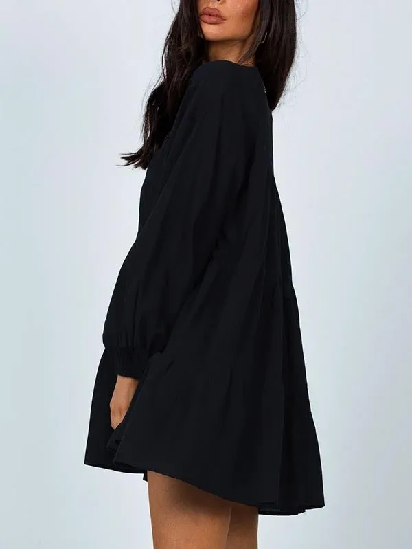Floral V Neck Long Sleeve Mini Flowy Dress