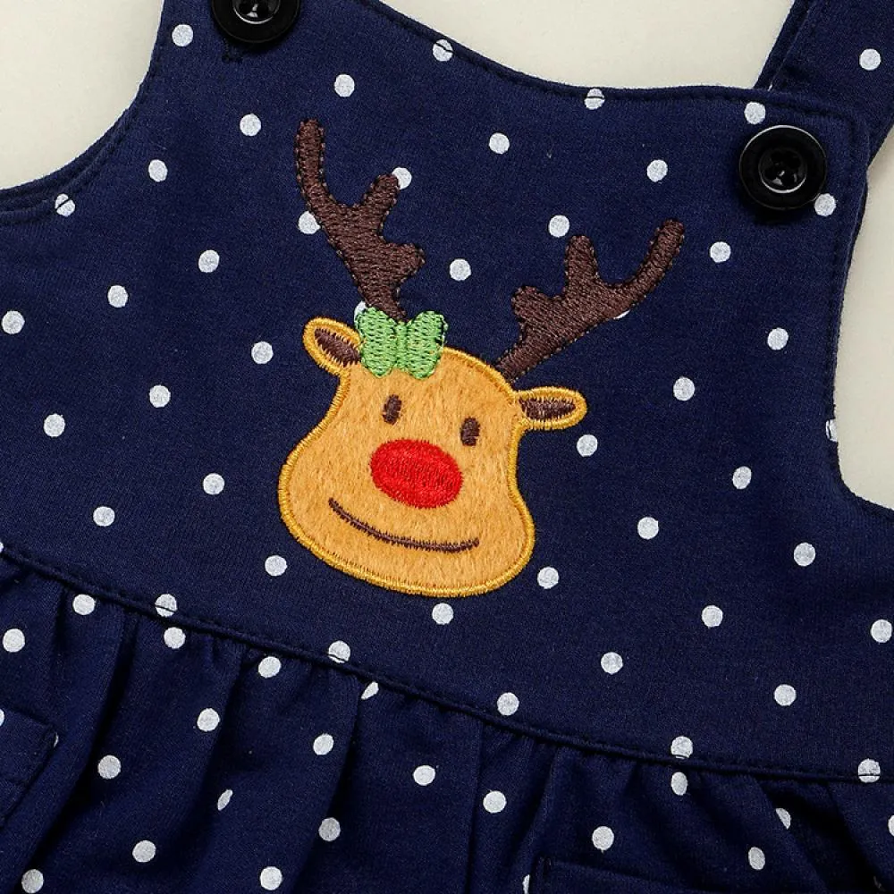 Girls Baby Elk Dot Strap Skirt Christmas Set Wholesale Baby Clothes