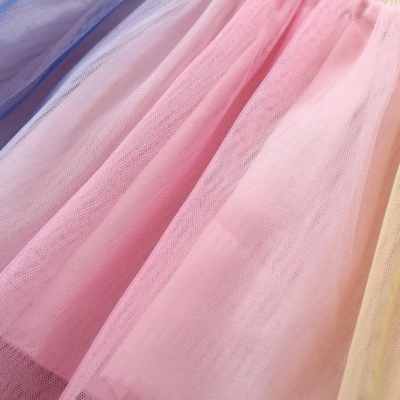 Girls Colorful Double-Layer Mesh Versatile Skirt