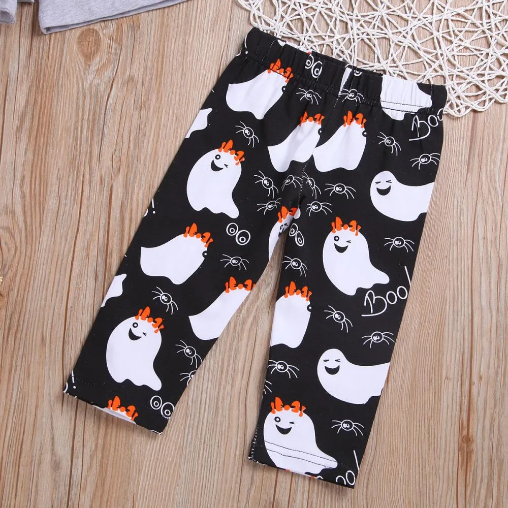 Girls Long Sleeve Suit Spring Autumn Halloween Cartoon Pants Suit Wholesale Kids Clothes