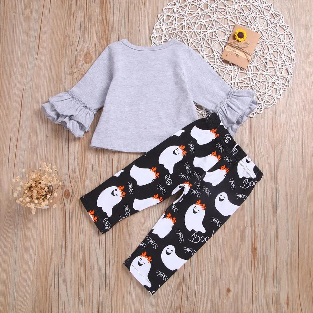 Girls Long Sleeve Suit Spring Autumn Halloween Cartoon Pants Suit Wholesale Kids Clothes