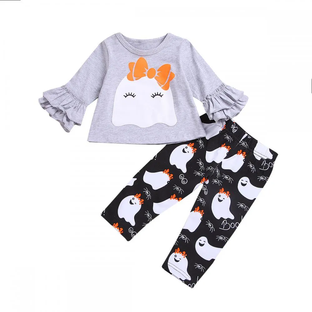 Girls Long Sleeve Suit Spring Autumn Halloween Cartoon Pants Suit Wholesale Kids Clothes