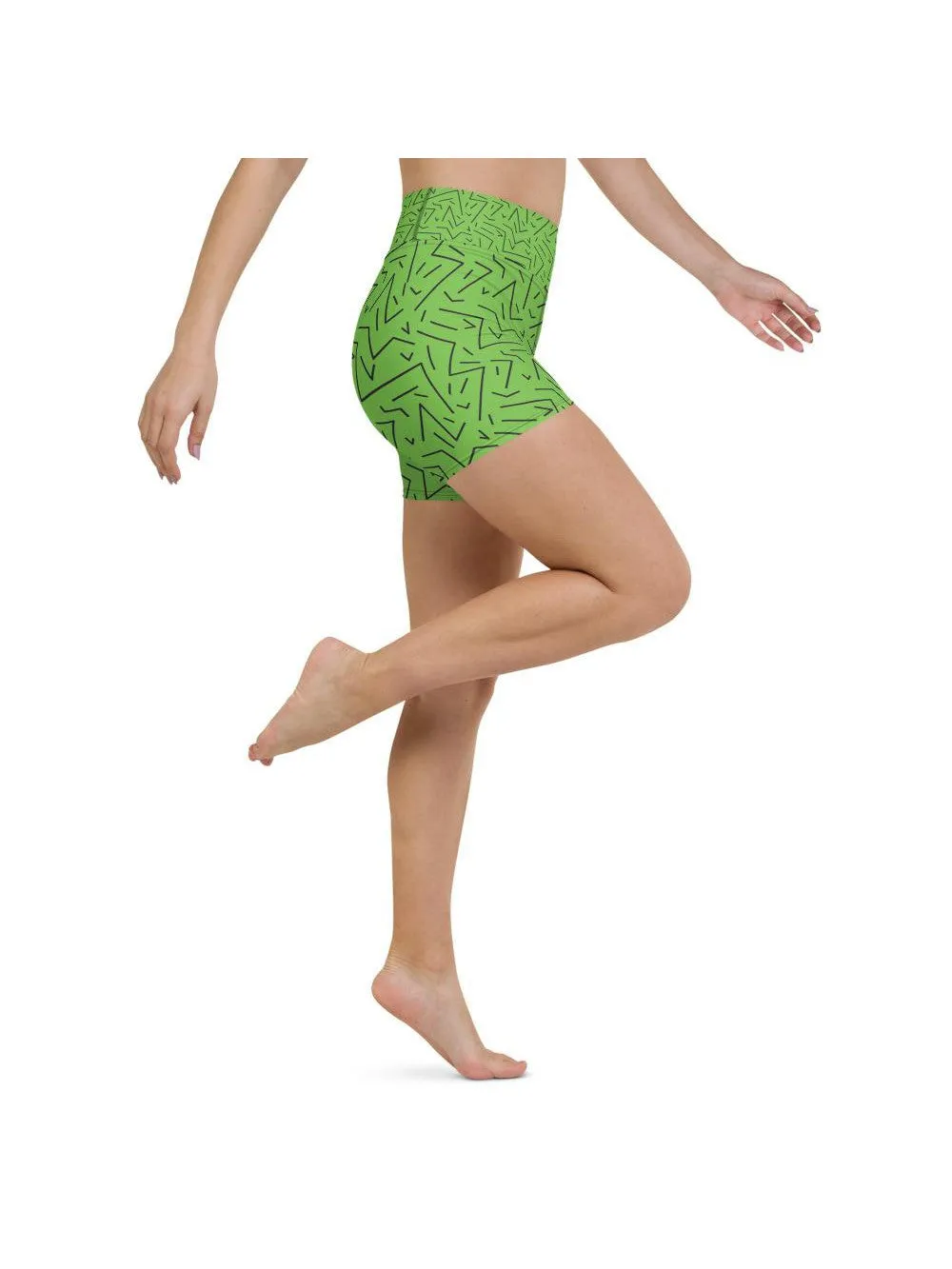 Green Black Line Yoga Shorts