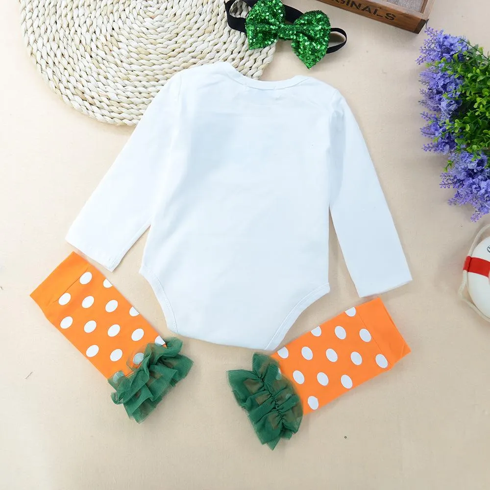 Halloween Baby Pumpkin Long Sleeve Romper   Lace Socks   Headband Baby Clothes In Bulk