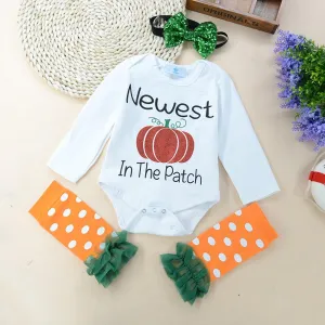 Halloween Baby Pumpkin Long Sleeve Romper   Lace Socks   Headband Baby Clothes In Bulk