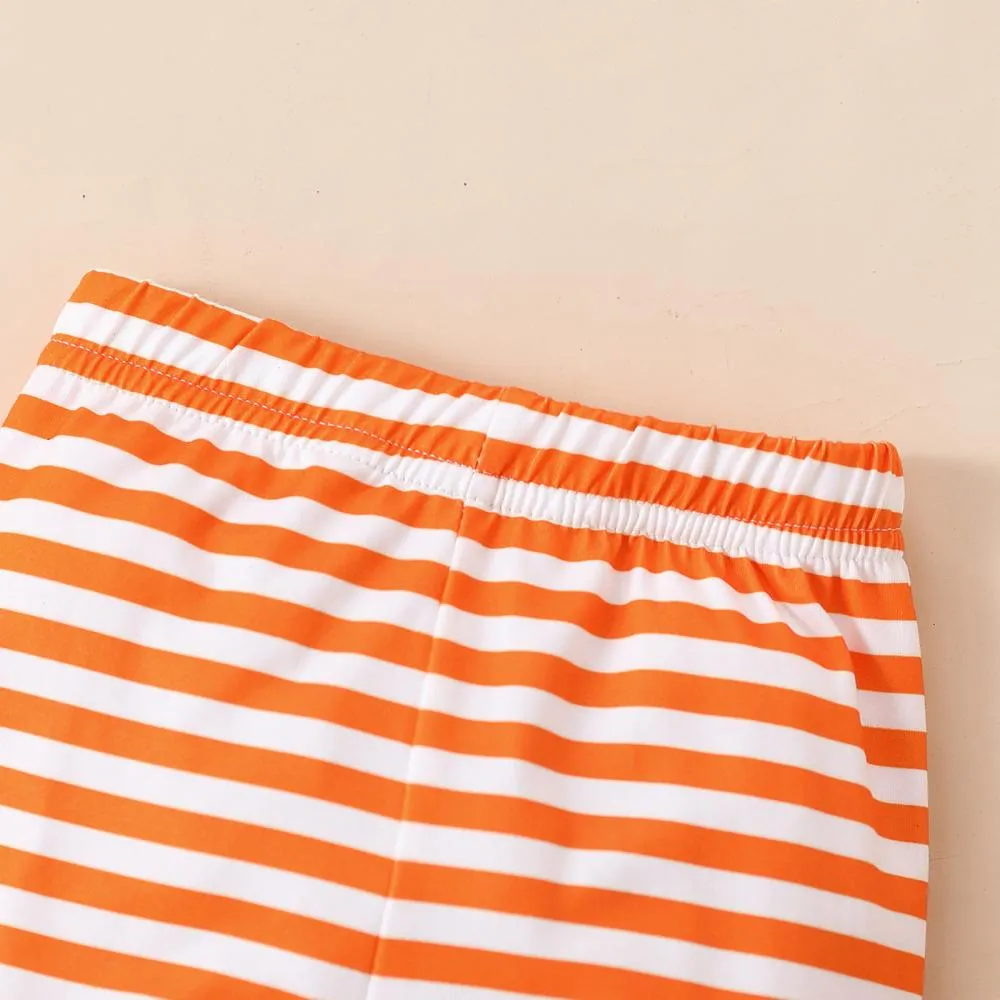 Halloween Pumpkin Print Flared Pants   Hairband Girls Three-piece Set Baby Wholesale Clothes