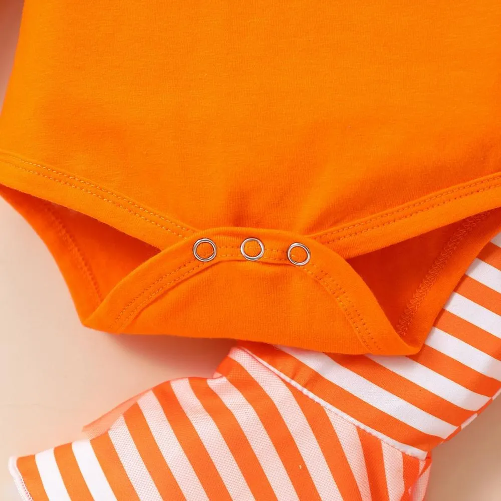 Halloween Pumpkin Print Flared Pants   Hairband Girls Three-piece Set Baby Wholesale Clothes