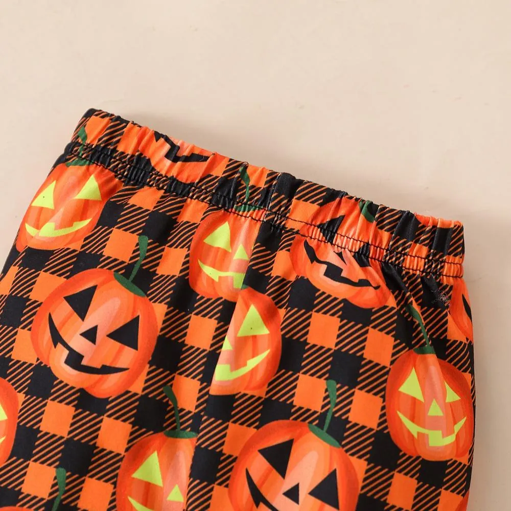 Halloween Pumpkin Print Flared Pants   Hairband Girls Three-piece Set Baby Wholesale Clothes