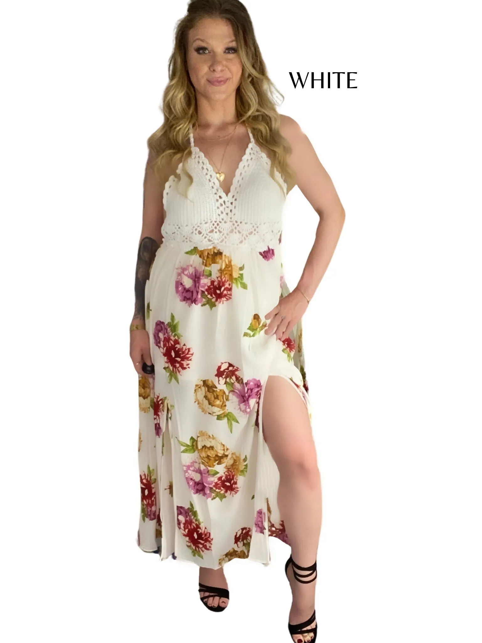 HAZEL Crochet Floral Maxi Dresses 2 colours- Navy Blue, White