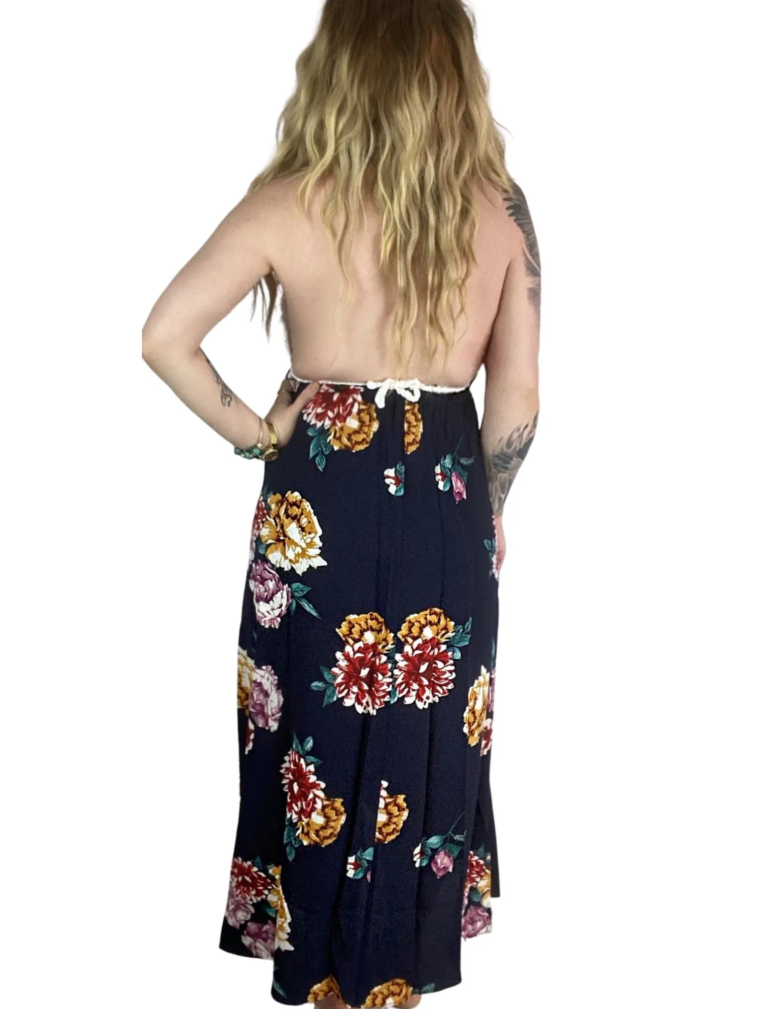 HAZEL Crochet Floral Maxi Dresses 2 colours- Navy Blue, White