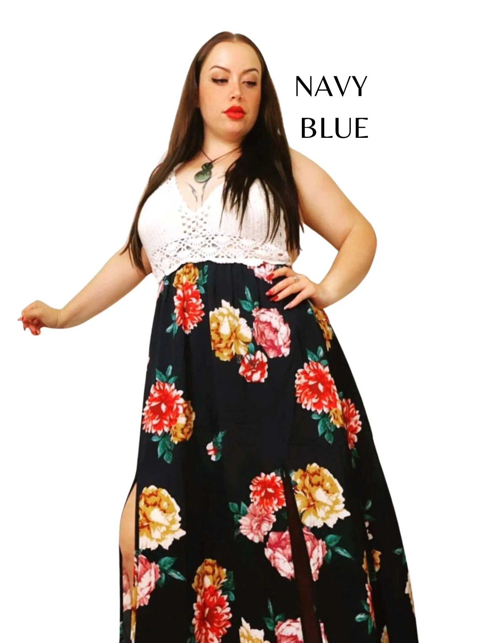 HAZEL Crochet Floral Maxi Dresses 2 colours- Navy Blue, White