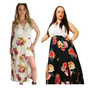 HAZEL Crochet Floral Maxi Dresses 2 colours- Navy Blue, White