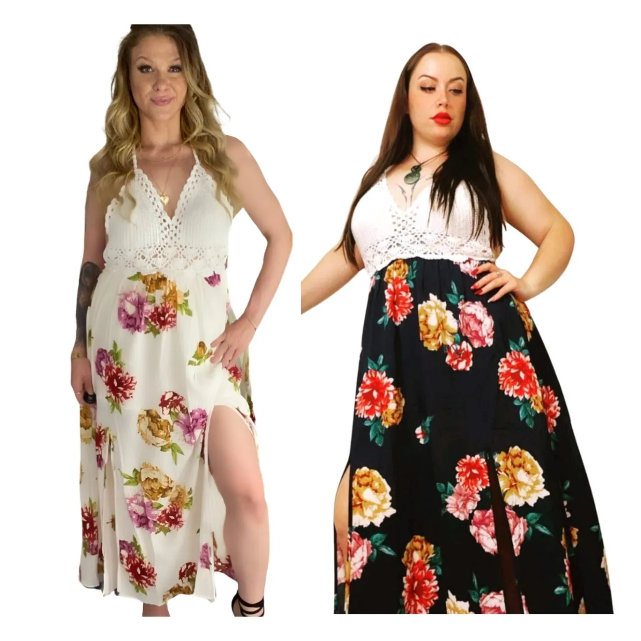 HAZEL Crochet Floral Maxi Dresses 2 colours- Navy Blue, White