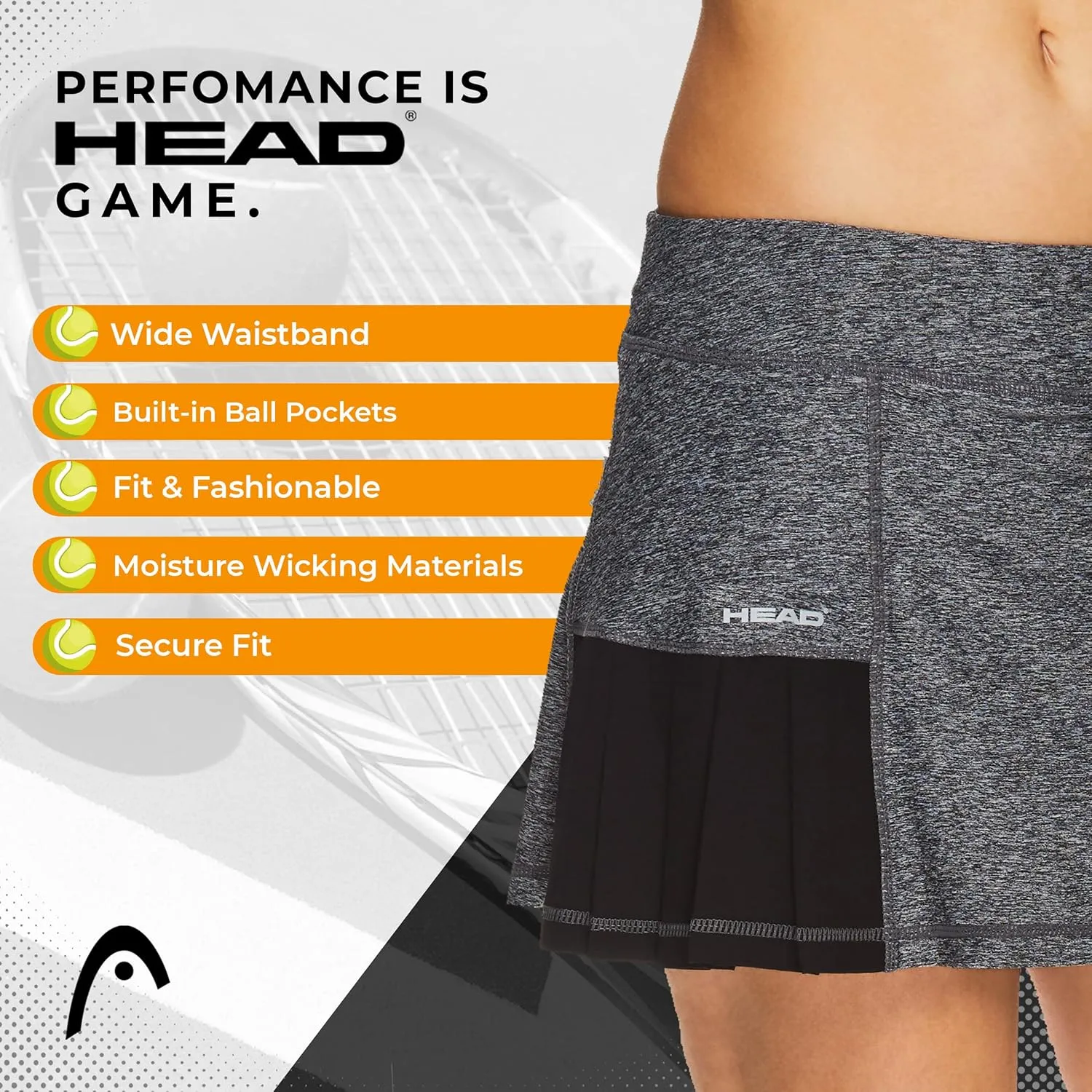HEAD Women's Athletic Tennis Skort - Performance Training & Running Skirt