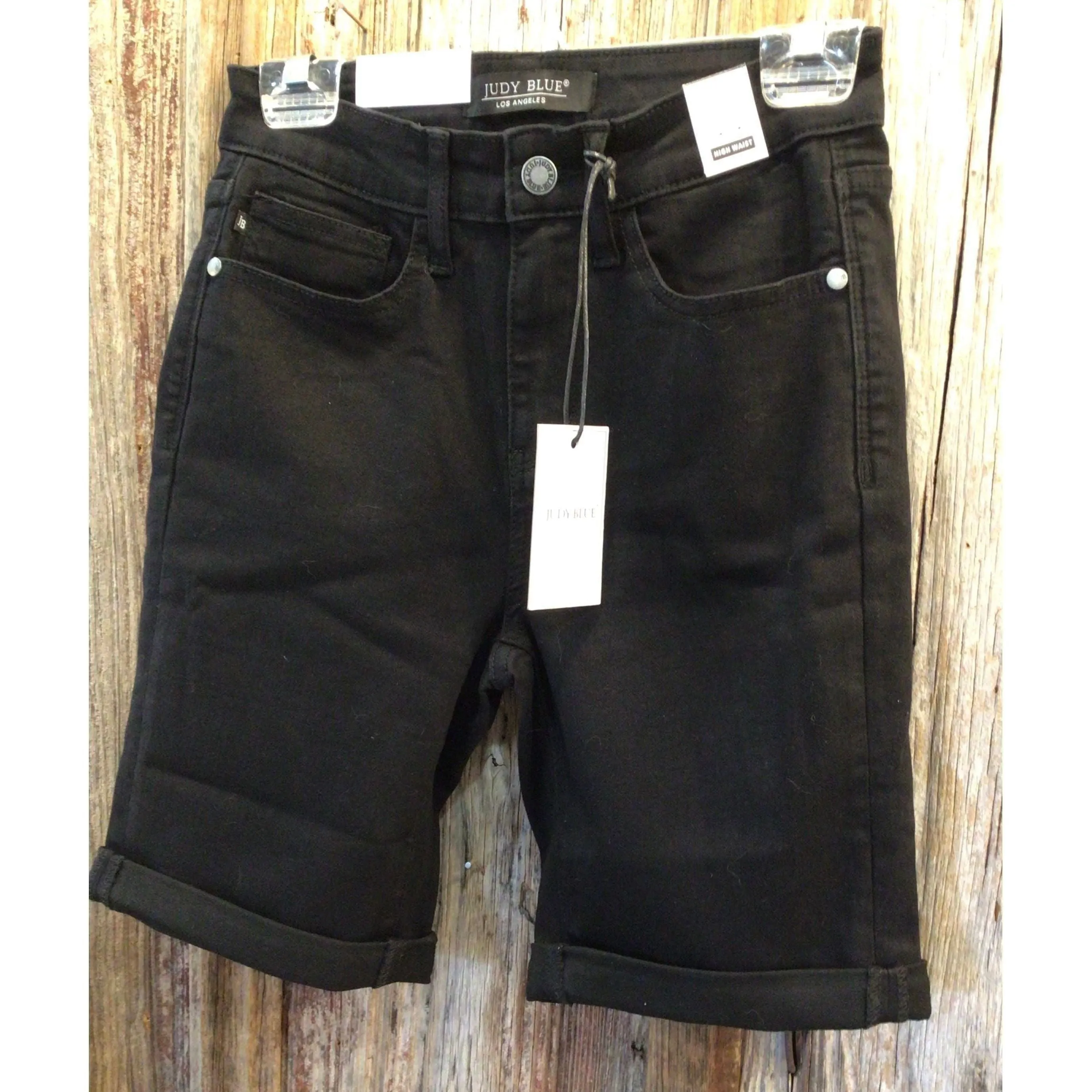 Hi-Rise Black Cuffed Bermuda Shorts, Judy Blue