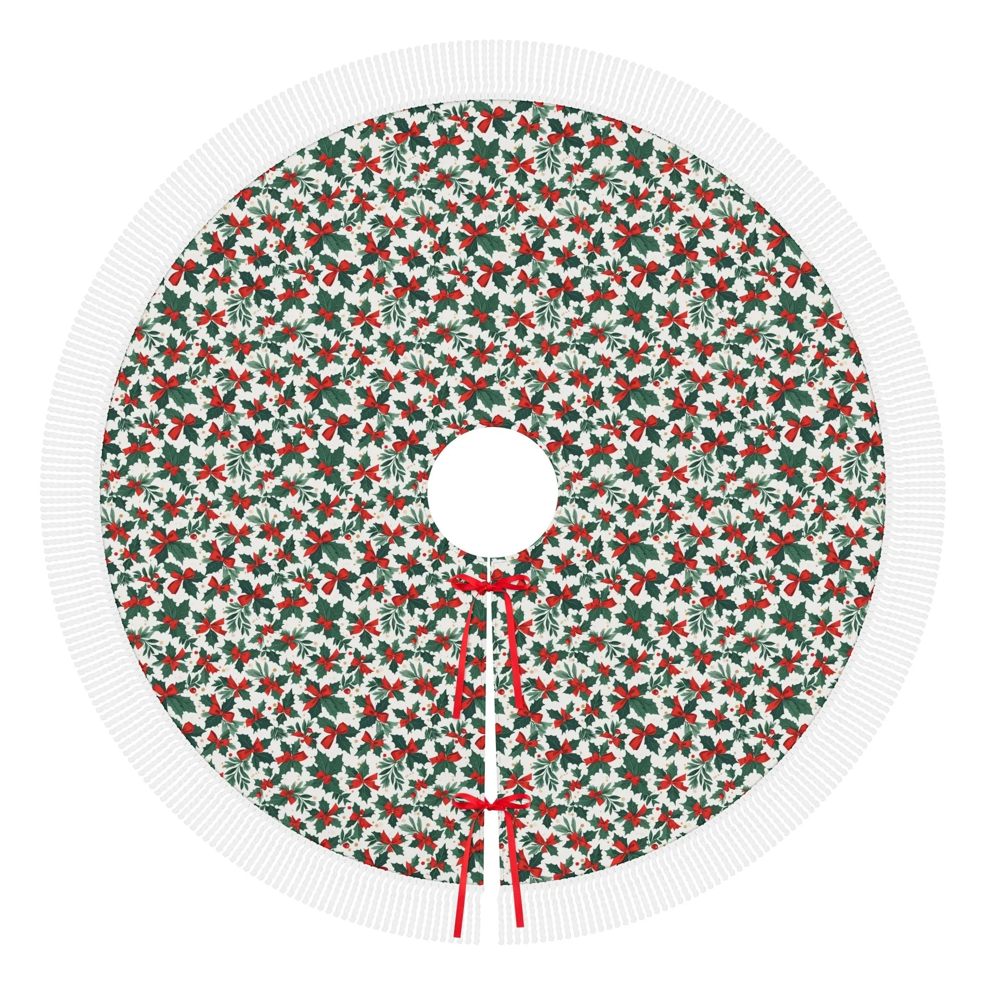 Holly Bow Fringed Christmas Tree Skirts