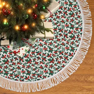 Holly Bow Fringed Christmas Tree Skirts