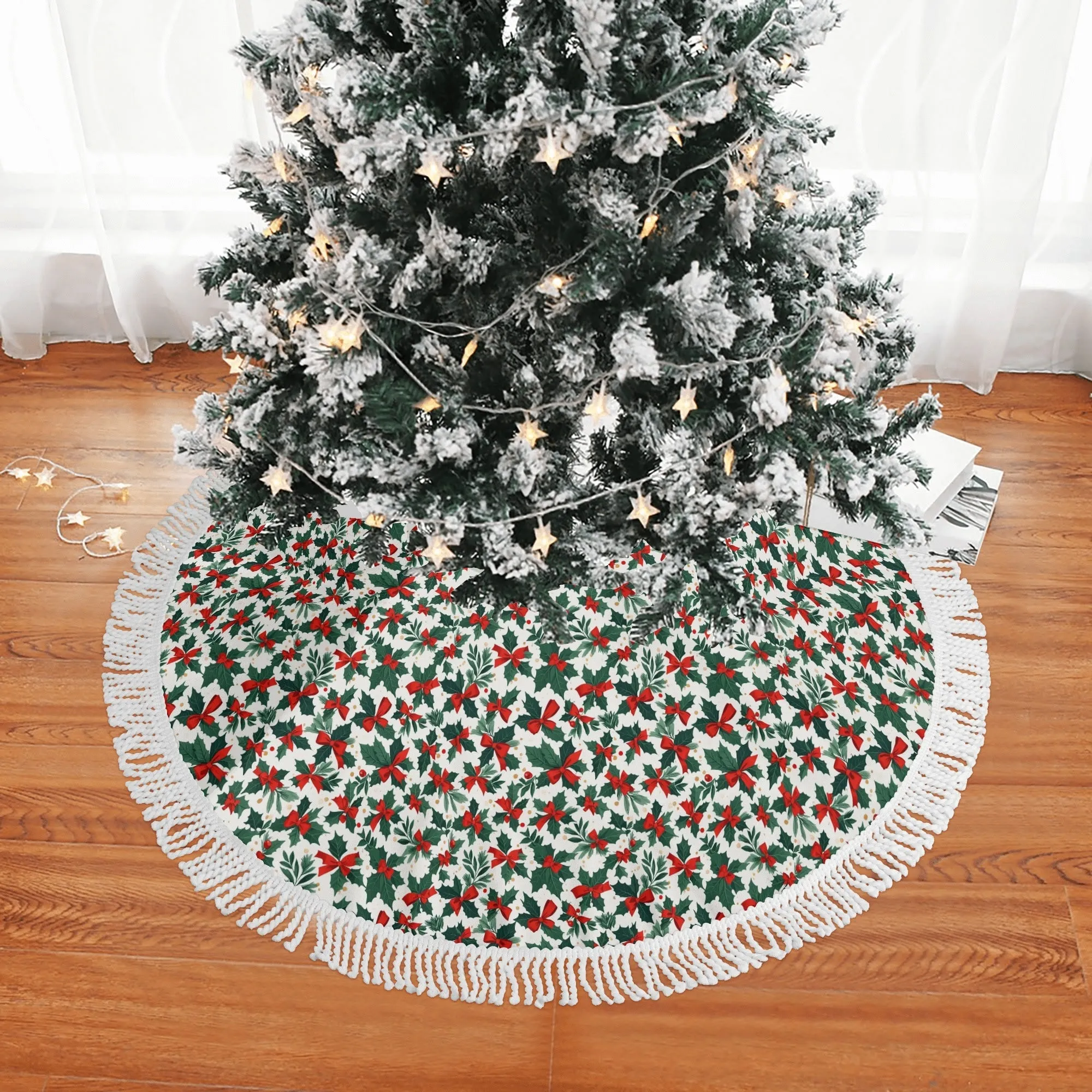 Holly Bow Fringed Christmas Tree Skirts