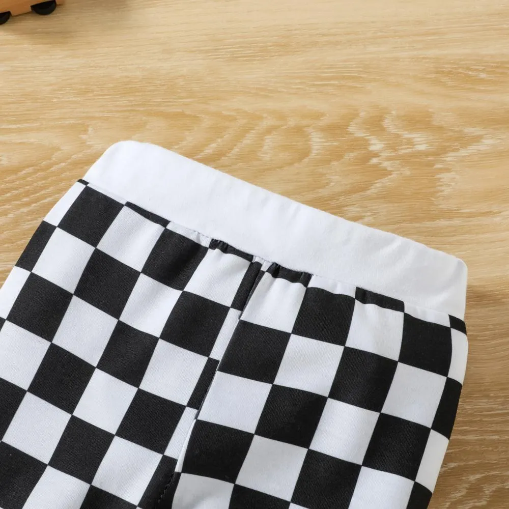Infant Boys LIL BRO Letter Print Plaid Romper Two-piece Set Wholesale Baby Clothes