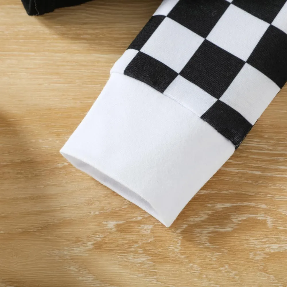 Infant Boys LIL BRO Letter Print Plaid Romper Two-piece Set Wholesale Baby Clothes