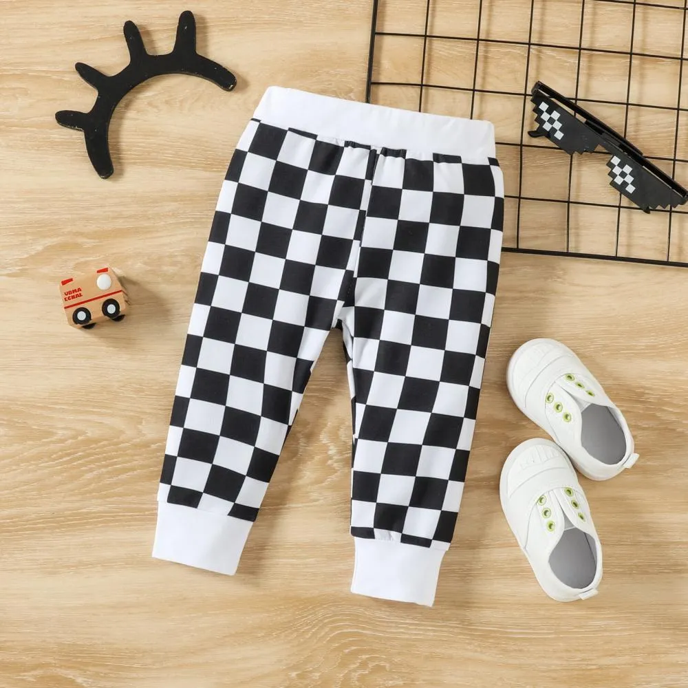 Infant Boys LIL BRO Letter Print Plaid Romper Two-piece Set Wholesale Baby Clothes