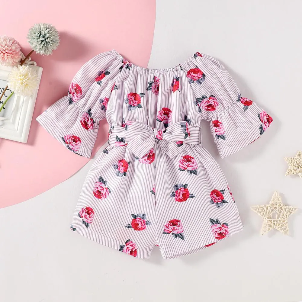 Ins Rose Flower Print Girls Jumpsuit Wholesale Girls Clothes